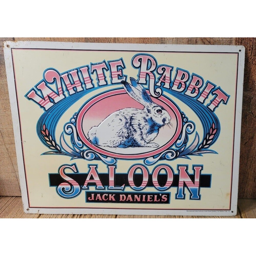 JACK DANIEL'S ----- WHITE RABBIT SALOON ---- TENNESSEE WHISKEY --- BIG TIN SIGN